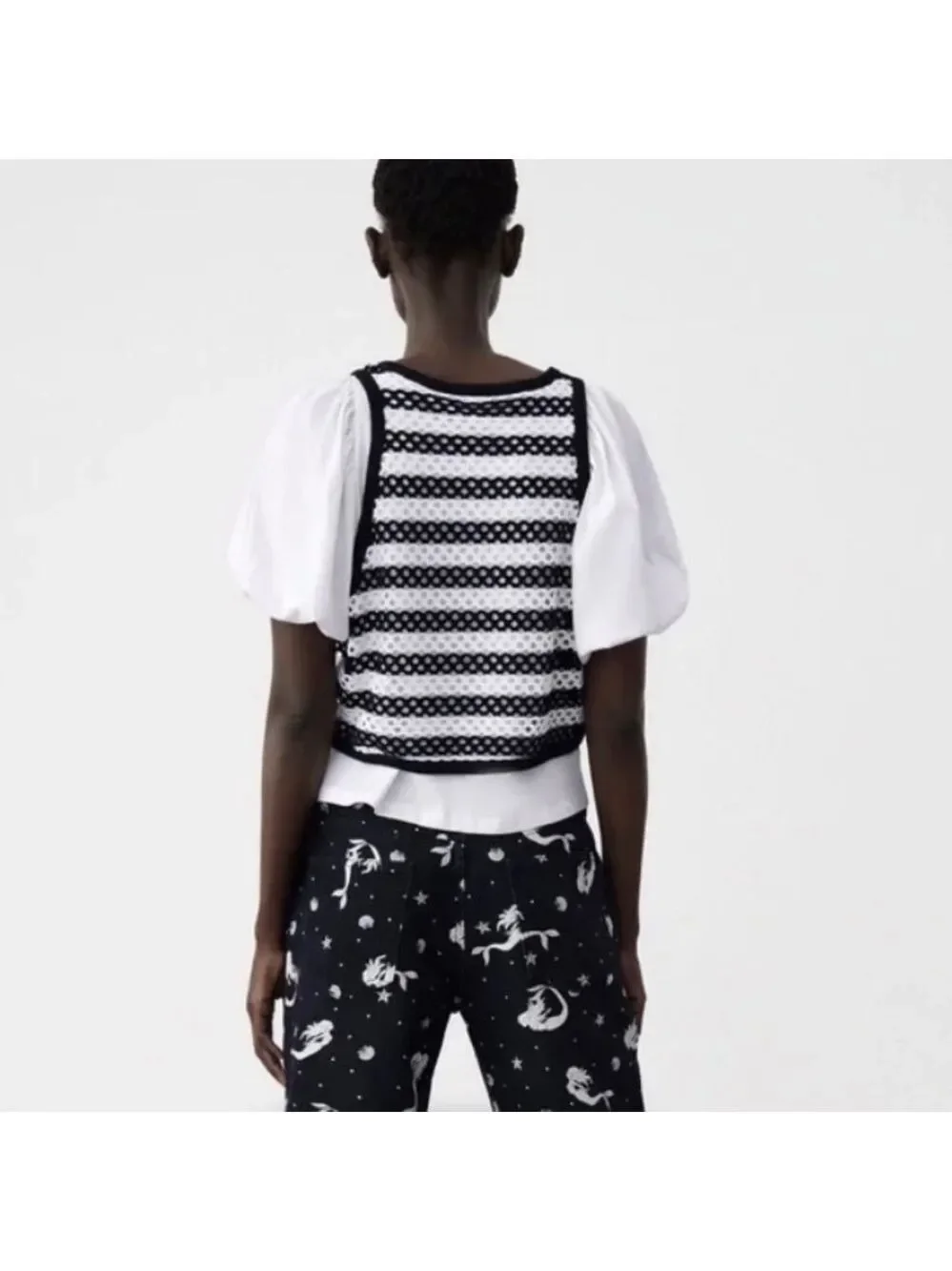 ZARA 2 in 1 Combination Short Balloon Sleeves Top w/ Vest. - Picture 3 of 12